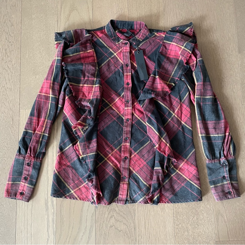 Maison Cinqcent plaid flannel blouse